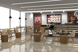 rearrange 3d modern restaurant interior,cgi cafe design,coffee shop,store render