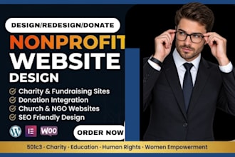 design a nonprofit, charity, or church wordpress website with donation setup