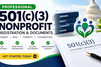 register your 501c3 nonprofit, church or ngo, file 1023ez, ein and prepare bylaw