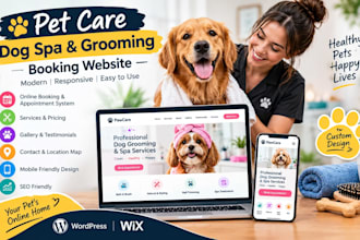 design a pet care dog spa and dog grooming booking wordpress wix website