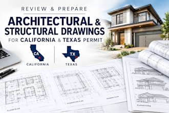 draw review architectural, structural drawings for california and texas permit