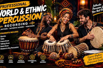 record professional djembe, frame drum, tabla, talking drum, and airy percussion