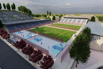 revive 3d football field,layout plan,outdoor pitch,sport court,game arena render