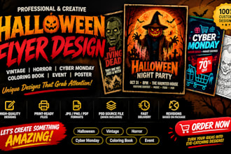 design vintage halloween flyers  horror illustrations cyber monday coloring book