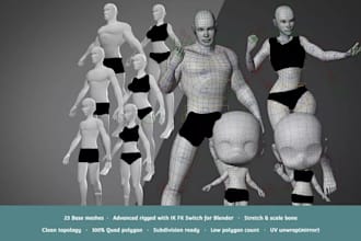 rig and animate 3d character for metahuman in blender, unity, cc4, cc5, zbrush