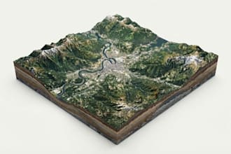 create 3d terrain model , relief map, topographic map landscape and environment