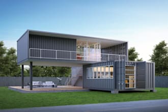 design modern container house, cabin house, tiny house, frame house 3d models,