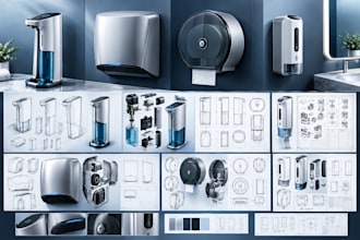 design bathroom appliances, hand dryers, soap dispensers automatic toilet paper
