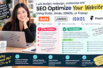 design, redesign, customize and SEO optimize your duda, jimdo, ionos, framer