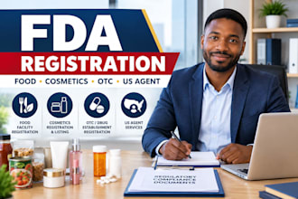 handle fda registration for food, cosmetics, otc products and US agent service