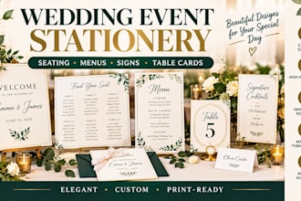 design wedding event stationery, seating, menus, signs