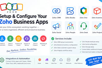 setup zoho crm, zoho books, zoho one, inventory, social, people, desk, projects