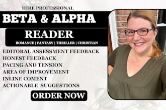 beta read and provide feedback for romance, fantasy, thriller, or christian book