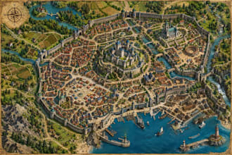 create a detailed fantasy city kingdom or medieval map