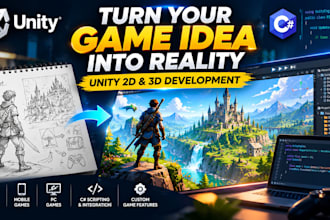 develop a 3d 2d unity game, unreal engine, full game programming