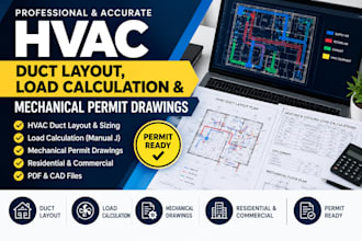 hvac duct layout, load calculation and mechanical permit drawings