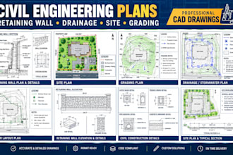 design civil engineering retaining wall, drainage plan, site plan, grading plan