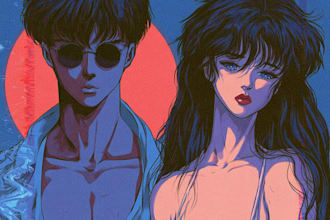draw a retro 80s 90s anime illustration