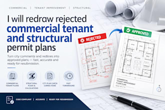 redraw rejected commercial tenant and structural permit plans