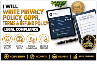 write privacy policy, gdpr policy, terms and conditions, cookie, refund policy