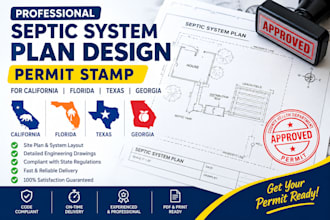 design septic system plan permit stamp for california florida texas georgia