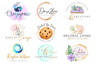 design feminine beauty cosmetic hand drawn boho watercolor floral signature logo