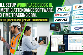 setup workplace clock in, biometric attendance software, and time tracking crm
