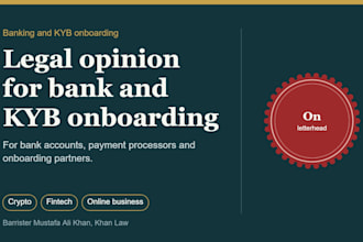 write a legal opinion letter for bank account or kyb onboarding