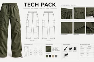 create cargo pants and cargo jogger tech packs for manufacturing