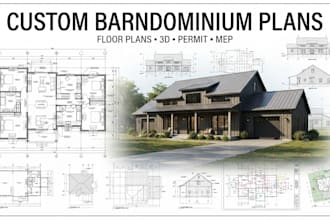 design custom barndominium floor plans 3d renders permit plans and mep for house