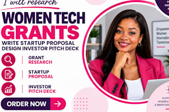 research women tech grants write startup proposal design investor pitch deck