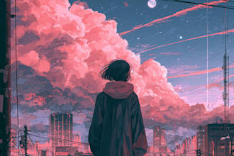 create anime style album cover, music cover