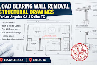 do load bearing wall removal structural drawings  for los angeles ca and dallas