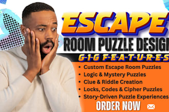 create escape room puzzle design, riddles, clues, ciphers and custom challenges