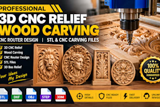 create 3d cnc relief, wood carving, cnc router design, stl and cnc carving files