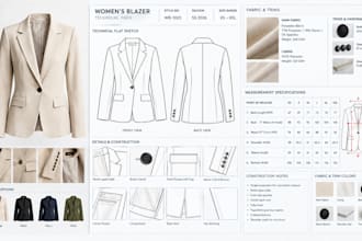 create fashion tech pack, clothing tech pack, flat sketch for production