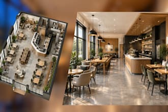 do 3d interior rendering 3d floor plan for cafe restaurant retail city permit