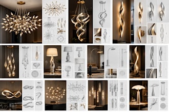 design sculptural lighting, branching chandeliers, wall sconces, lamps in 3d cad