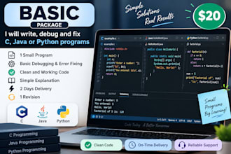 write, debug and fix c, java or python programs