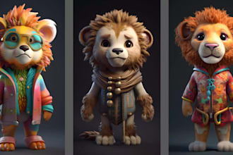 design custom 3d chibi character, cute anime mascot, 3d cartoon animation