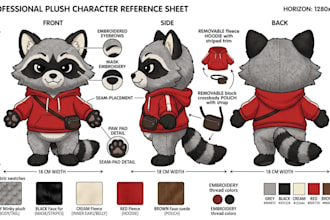 design custom plush reference sheet for stuffed animal character or ych concept