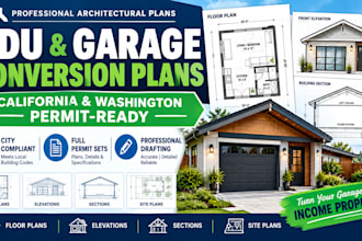 draw california and washington adu plans and garage conversion drawings