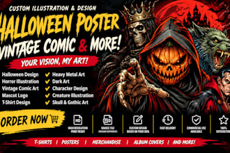 design halloween posters vintage comic mascot logo tshirt heavy metal art