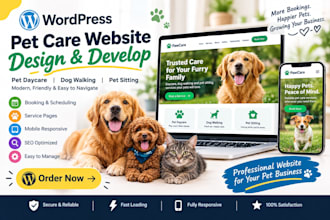 build wordpress pet daycare dog walking pet sitting website design develop setup