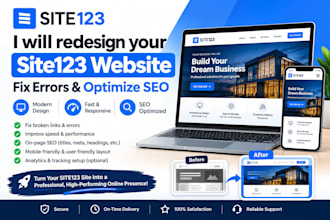 redesign site123 website, fix errors and optimize SEO