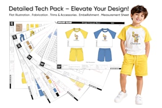 create a production ready kids t shirt and pant set tech pack