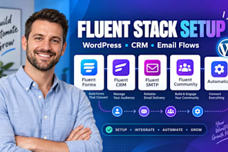 setup fluent forms, fluent CRM, fluent SMTP and fluent community