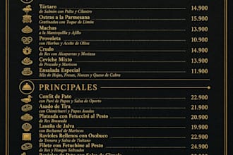 diseño profesional de cartas de menú para restaurantes y negocios