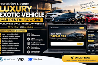 design luxury exotic vehicle car rental booking wordpress wix webflow website