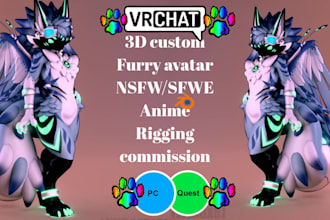 custom furry avatar vr character anime furry vrc avatar 3d fursona vtuber model